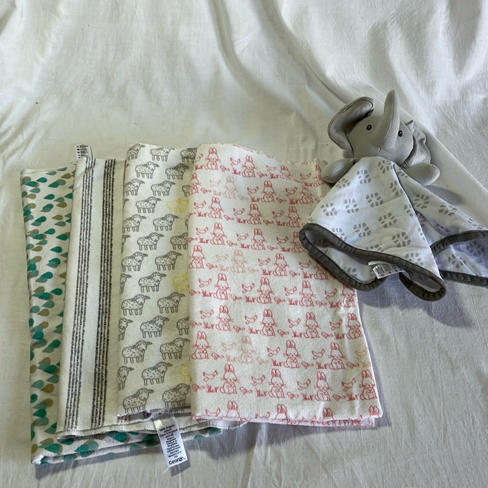 George Organic cotton flannel receiving blanket bundle plus bonus elephant lovey